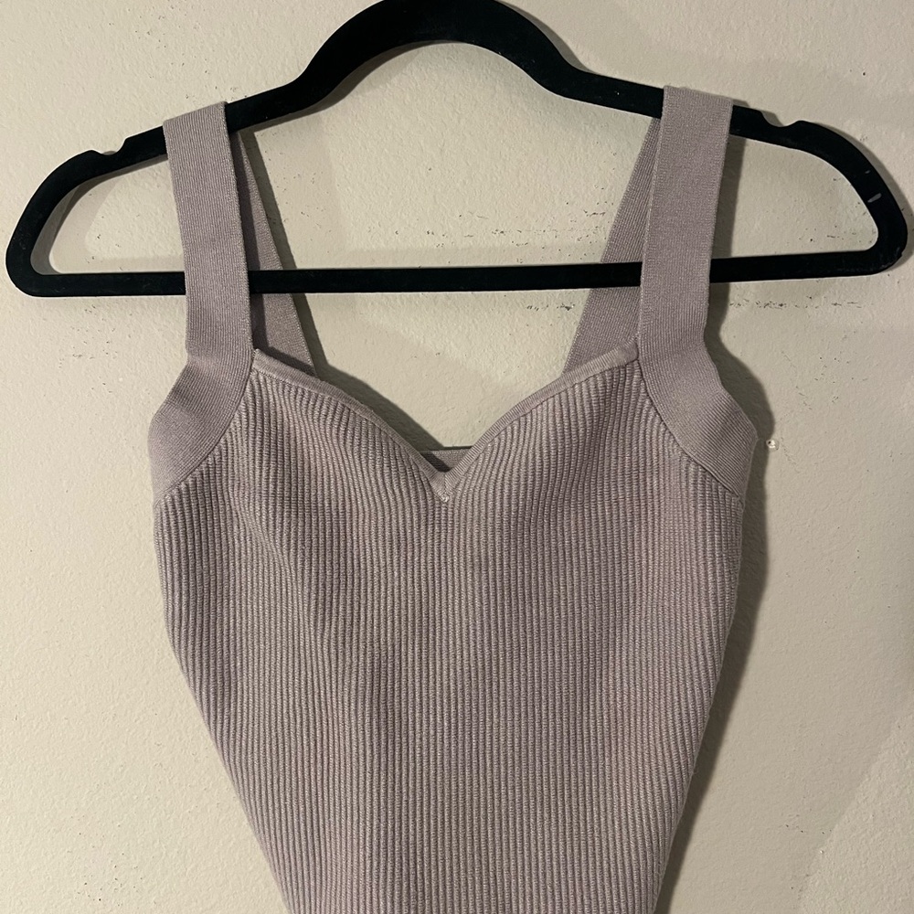 Gray Ribbed Sleeveless Top